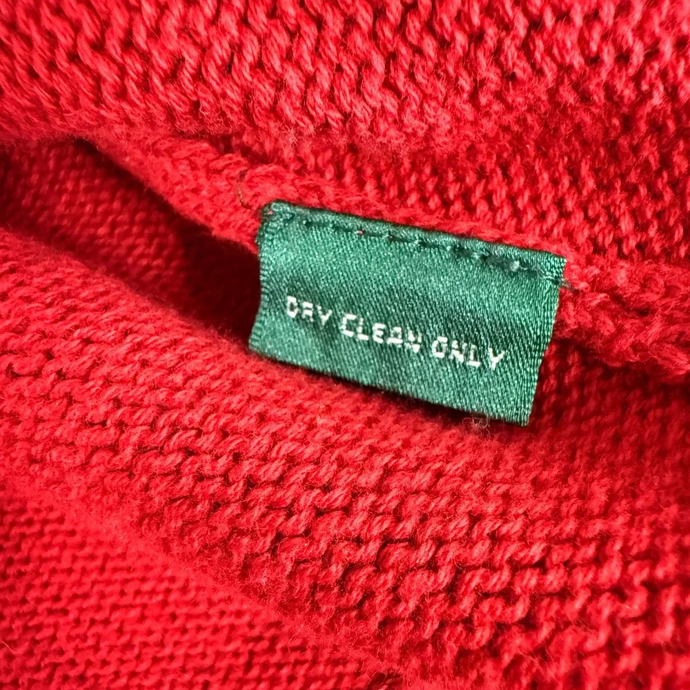 Vtg. Lauren Ralph Lauren Womens Large Pre-Owned Sweater Red Velvet Trim Military